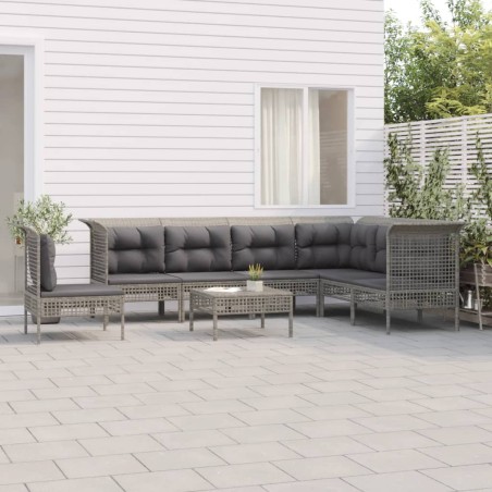 vidaXL Set de muebles de jardín 8 pzas y cojines ratán sintético gris