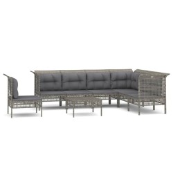 vidaXL Set de muebles de jardín 8 pzas y cojines ratán sintético gris