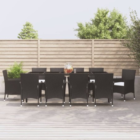 vidaXL Set de comedor jardín 11 pzas con cojines ratán sintético negro