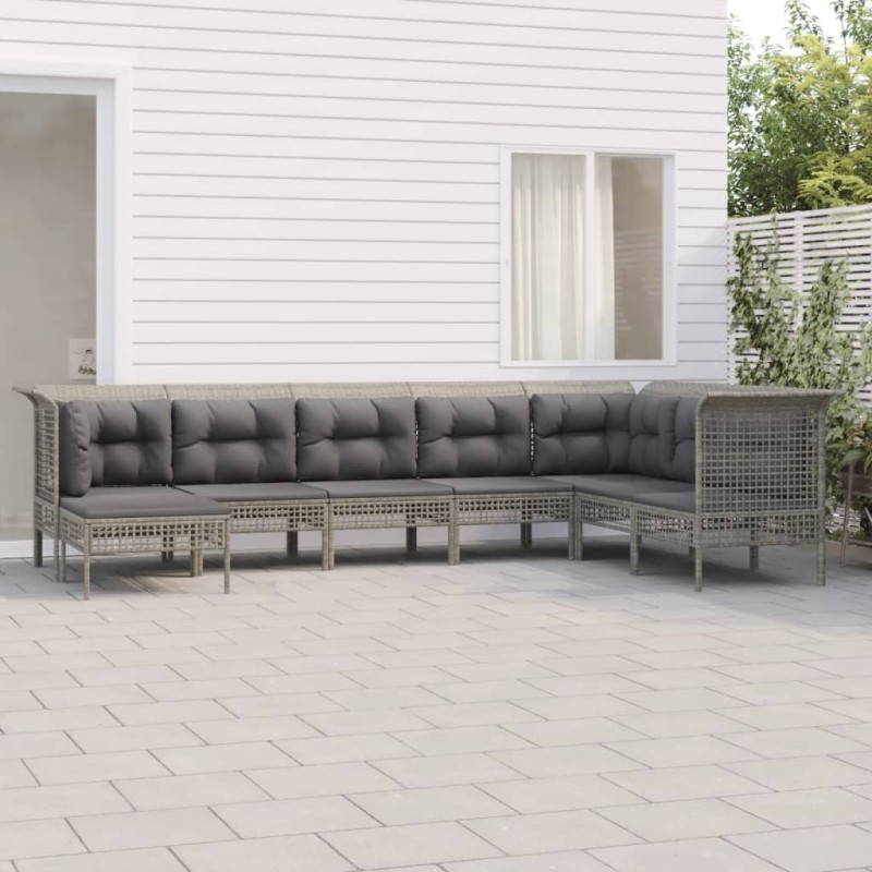 vidaXL Set de muebles de jardín 8 pzas y cojines ratán sintético gris