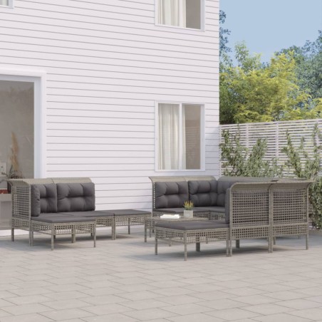 vidaXL Set de muebles de jardín 11 pzas y cojines ratán sintético gris