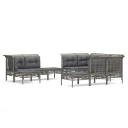 vidaXL Set de muebles de jardín 11 pzas y cojines ratán sintético gris