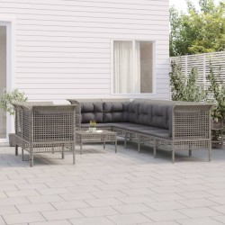 vidaXL Set de muebles de jardín 9 pzas y cojines ratán sintético gris