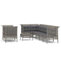 vidaXL Set de muebles de jardín 9 pzas y cojines ratán sintético gris