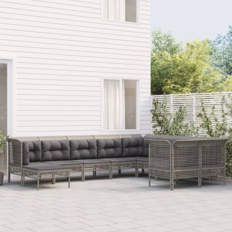 vidaXL Set de muebles de jardín 10 pzas y cojines ratán sintético gris