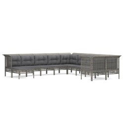 vidaXL Set de muebles de jardín 10 pzas y cojines ratán sintético gris
