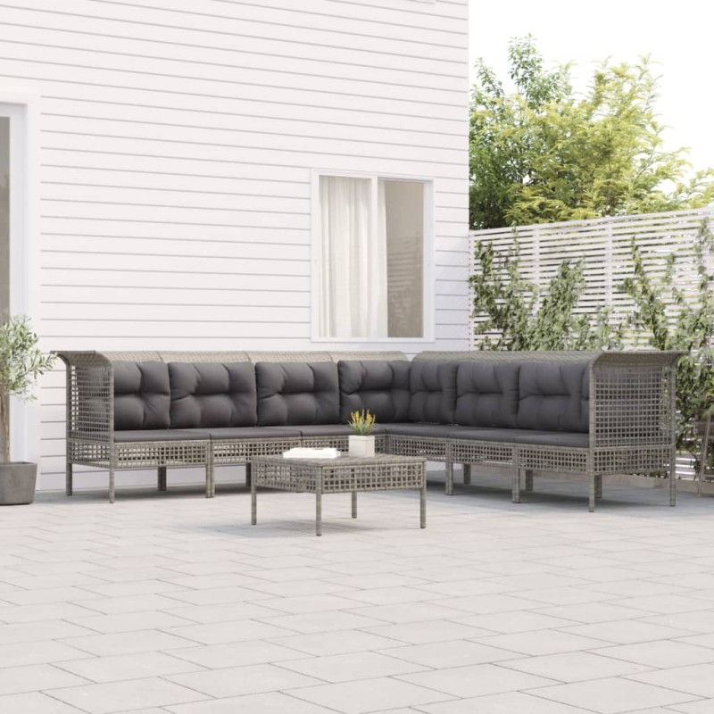 vidaXL Set de muebles de jardín 8 pzas y cojines ratán sintético gris vidaXL Set de muebles de jardín 8 pzas y cojines ratán sintético gris