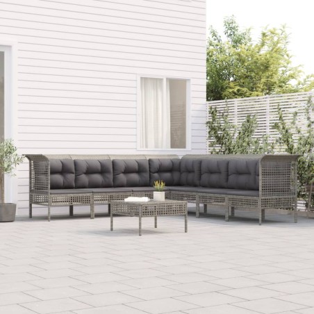 vidaXL Set de muebles de jardín 8 pzas y cojines ratán sintético gris