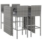 vidaXL Mesa y taburetes altos jardín 5 piezas y cojines ratán PE gris vidaXL Mesa y taburetes altos jardín 5 piezas y cojines ratán PE gris