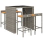 vidaXL Mesa bar y taburetes jardín 5 pzas madera acacia ratán PE gris