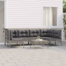 vidaXL Set de muebles de jardín 7 pzas y cojines ratán sintético gris