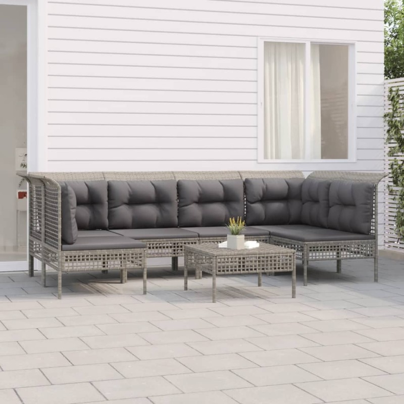 vidaXL Set de muebles de jardín 7 pzas y cojines ratán sintético gris vidaXL Set de muebles de jardín 7 pzas y cojines ratán sintético gris