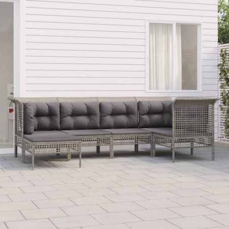 vidaXL Set de muebles de jardín 6 pzas y cojines ratán sintético gris