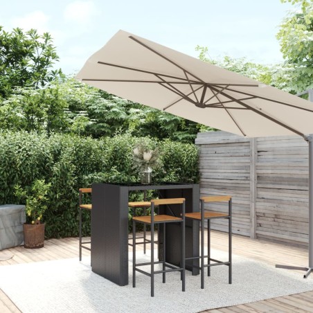 vidaXL Mesa bar y taburetes jardín 5 pzas madera acacia ratán PE negro