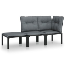 vidaXL Juego de muebles jardín 3 pzas ratán sintético negro y gris
