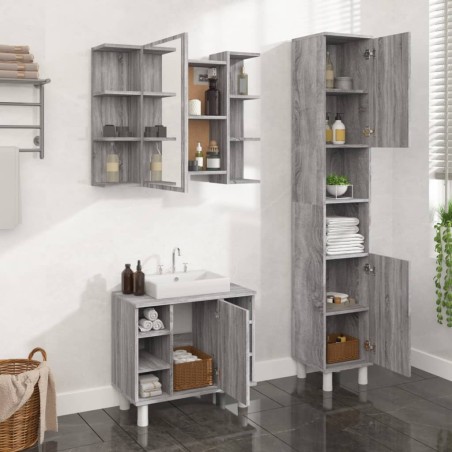 vidaXL Set de muebles de baño 3 pzas madera contrachapada gris sonoma