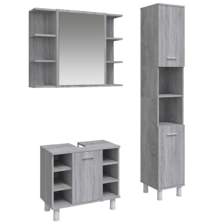 vidaXL Set de muebles de baño 3 pzas madera contrachapada gris sonoma