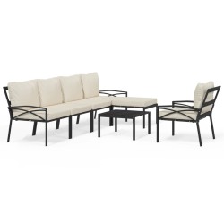 vidaXL Juego de muebles de jardín 7 piezas acero y cojines color arena