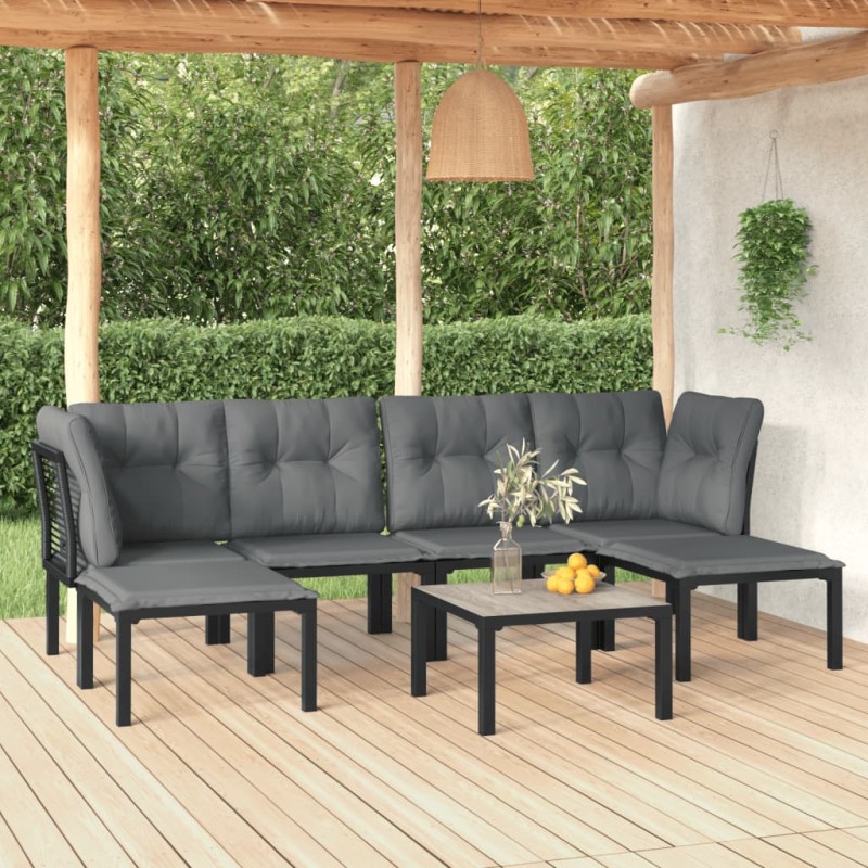 vidaXL Juego de muebles de jardín 7 pzas ratán sintético negro y gris vidaXL Juego de muebles de jardín 7 pzas ratán sintético negro y gris