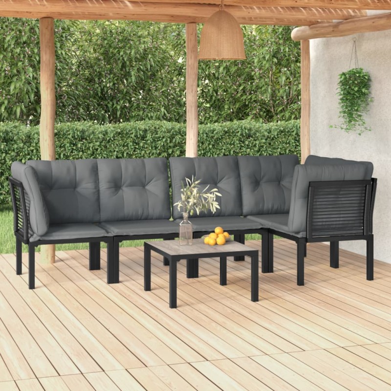 vidaXL Juego de muebles de jardín 6 pzas ratán sintético negro y gris vidaXL Juego de muebles de jardín 6 pzas ratán sintético negro y gris