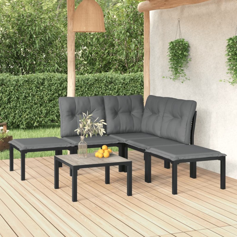 vidaXL Juego de muebles de jardín 6 pzas ratán sintético negro y gris vidaXL Juego de muebles de jardín 6 pzas ratán sintético negro y gris