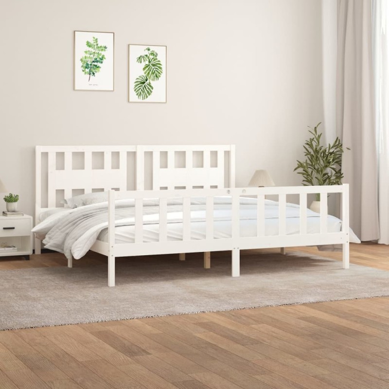 vidaXL Estructura de cama con cabecero madera de pino blanco 180x200cm vidaXL Estructura de cama con cabecero madera de pino blanco 180x200cm