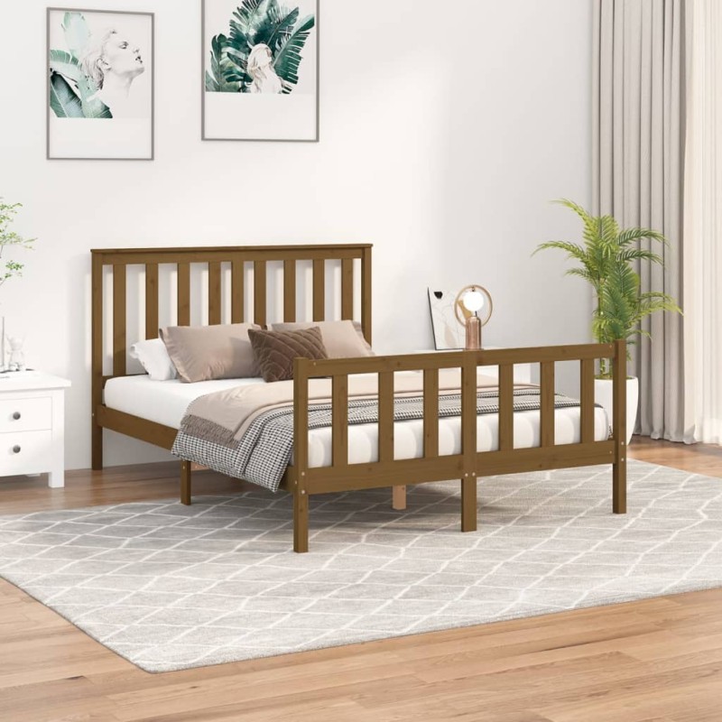 vidaXL Estructura cama con cabecero madera pino marrón miel 120x200 cm