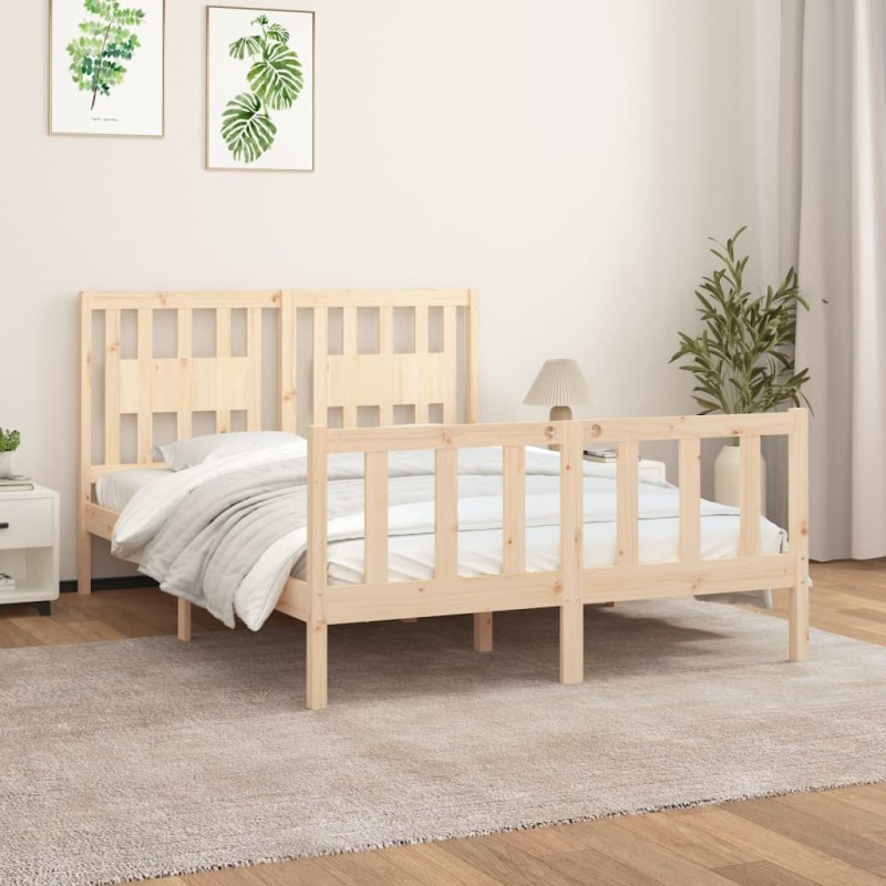 vidaXL Estructura de cama con cabecero madera maciza pino 120x200 cm vidaXL Estructura de cama con cabecero madera maciza pino 120x200 cm