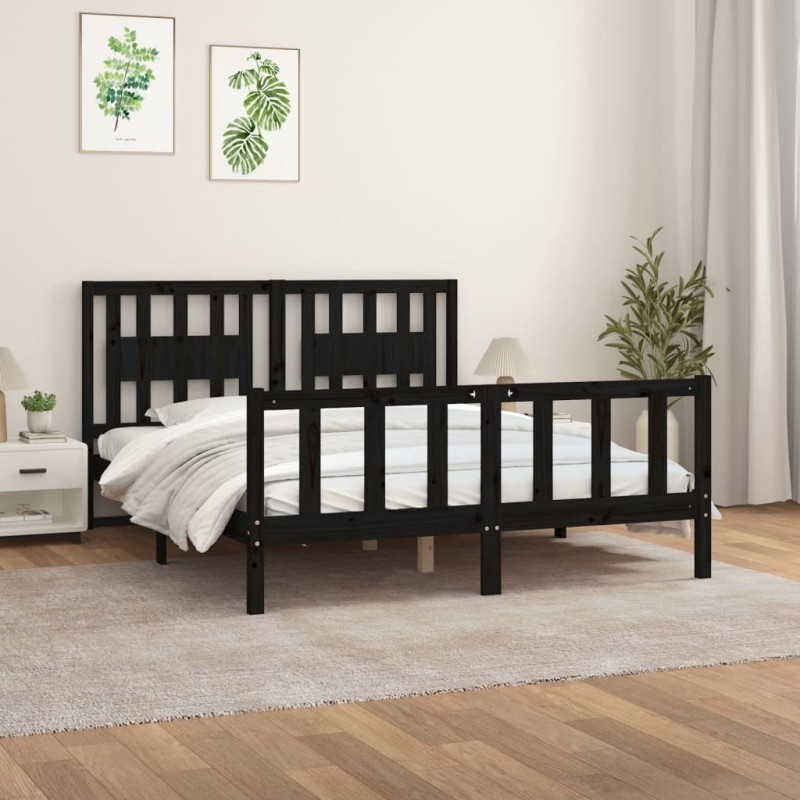vidaXL Estructura de cama con cabecero madera pino negro 160x200 cm vidaXL Estructura de cama con cabecero madera pino negro 160x200 cm