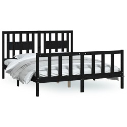 vidaXL Estructura de cama con cabecero madera pino negro 160x200 cm
