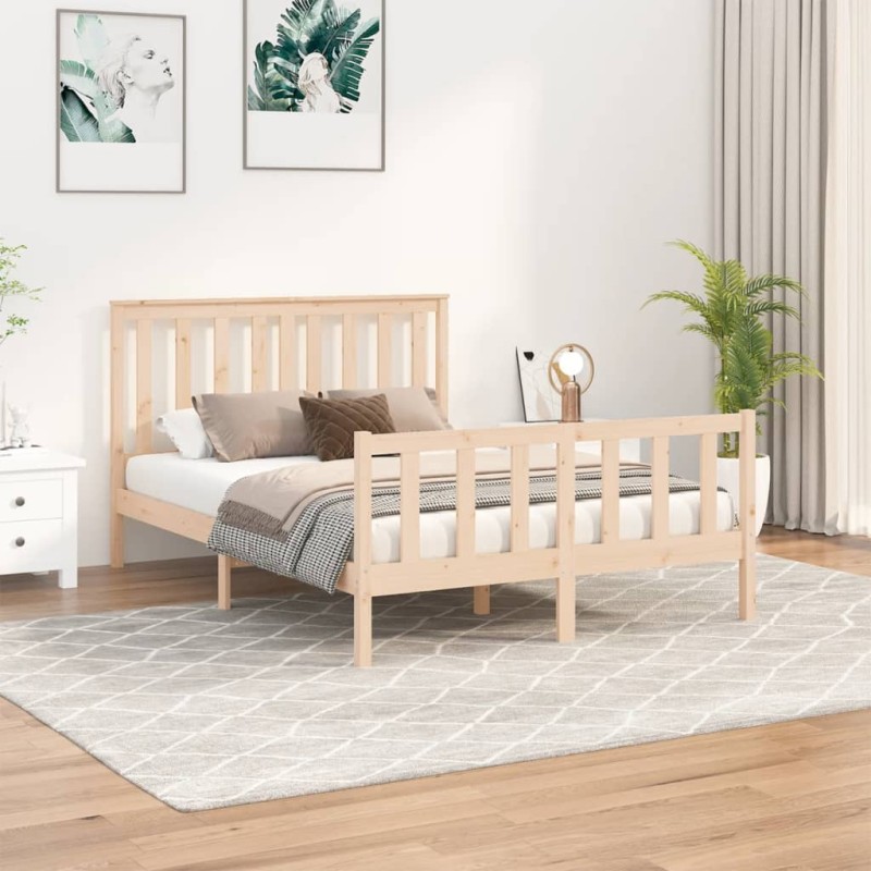 vidaXL Estructura de cama con cabecero madera maciza pino 140x200 cm vidaXL Estructura de cama con cabecero madera maciza pino 140x200 cm