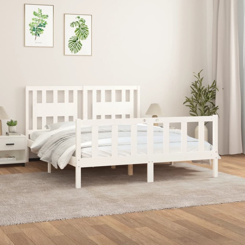 vidaXL Estructura de cama con cabecero madera pino blanco 160x200 cm vidaXL Estructura de cama con cabecero madera pino blanco 160x200 cm