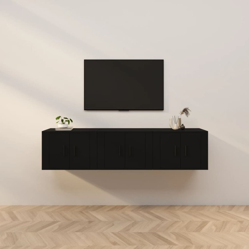 vidaXL Muebles para TV de pared 3 uds negro 57x34,5x40 cm vidaXL Muebles para TV de pared 3 uds negro 57x34,5x40 cm
