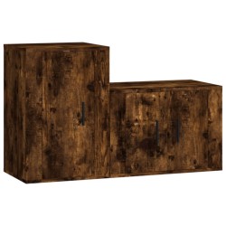 vidaXL Set de muebles de TV 2 pzas madera contrachapada roble ahumado