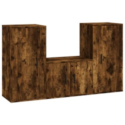vidaXL Set de muebles de TV 3 pzas madera contrachapada roble ahumado