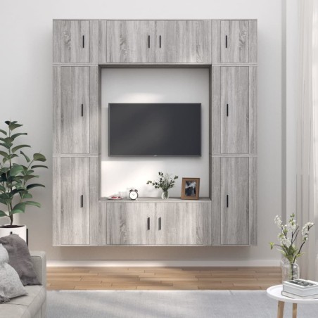 vidaXL Set de muebles para TV 8 pzas madera contrachapada gris Sonoma