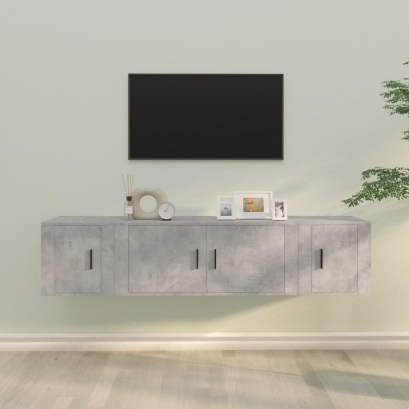 vidaXL Set de muebles de TV 3 pzas madera contrachapada gris hormigón