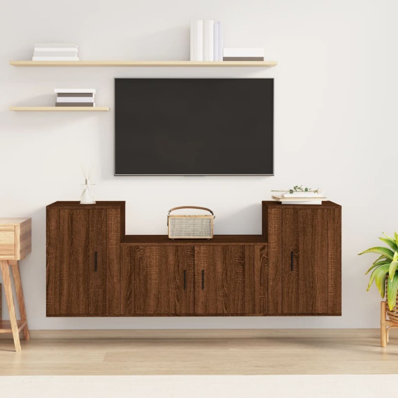 vidaXL Set de muebles para TV 3 pzas madera contrachapada roble marrón vidaXL Set de muebles para TV 3 pzas madera contrachapada roble marrón