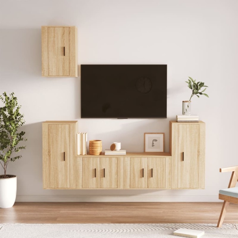 vidaXL Set de muebles para TV 5 pzas madera contrachapada roble Sonoma vidaXL Set de muebles para TV 5 pzas madera contrachapada roble Sonoma
