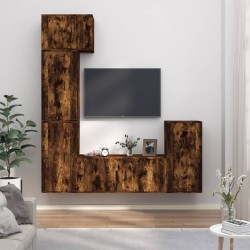 vidaXL Set de muebles de TV 5 pzas madera contrachapada roble ahumado