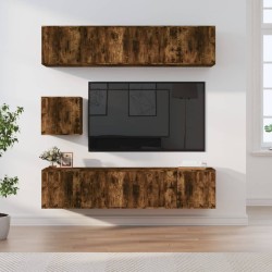 vidaXL Set de muebles de TV 7 pzas madera contrachapada roble ahumado
