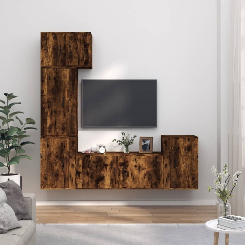 vidaXL Set de muebles de TV 5 pzas madera contrachapada roble ahumado vidaXL Set de muebles de TV 5 pzas madera contrachapada roble ahumado