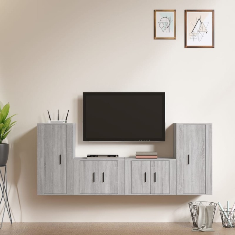 vidaXL Set de muebles para TV 4 pzas madera contrachapada gris Sonoma vidaXL Set de muebles para TV 4 pzas madera contrachapada gris Sonoma