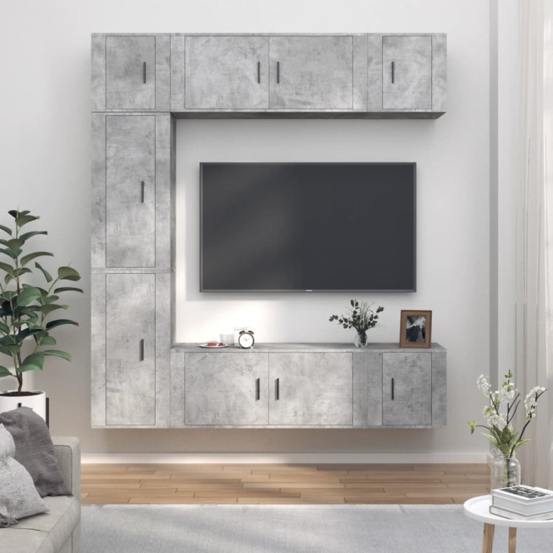 vidaXL Set de muebles de TV 7 pzas madera contrachapada gris hormigón