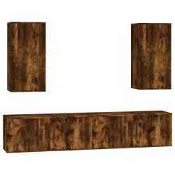 vidaXL Set de muebles de TV 4 pzas madera contrachapada roble ahumado