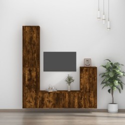 vidaXL Set de muebles de TV 4 pzas madera contrachapada roble ahumado