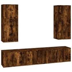 vidaXL Set de muebles de TV 4 pzas madera contrachapada roble ahumado