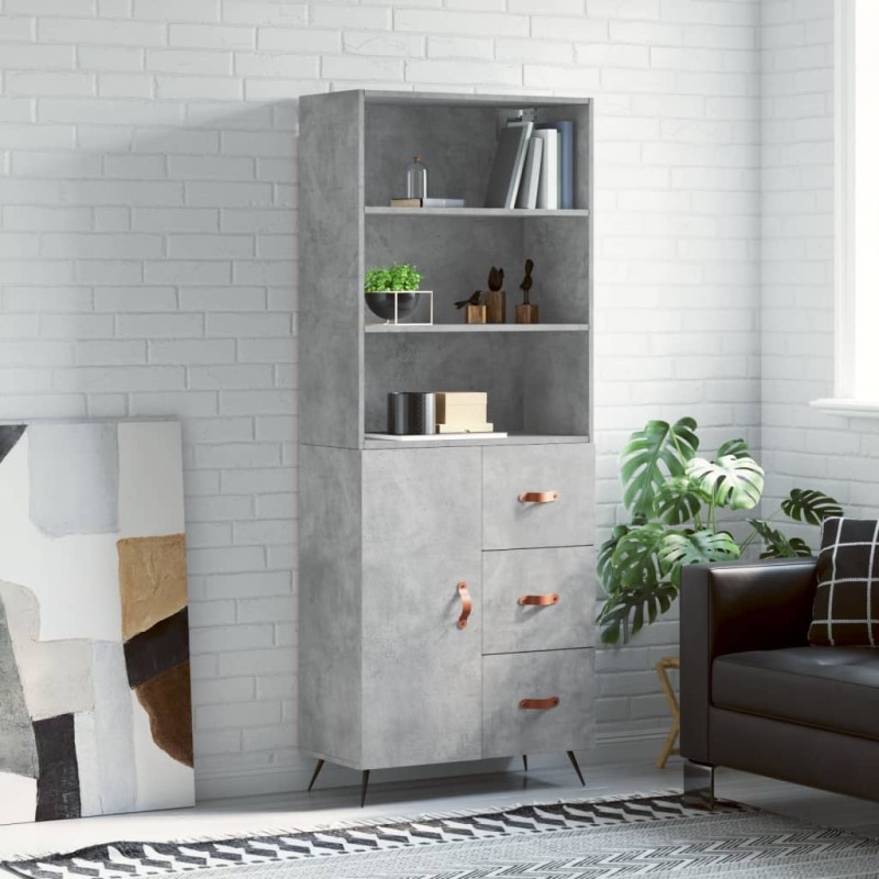 vidaXL Aparador alto madera contrachapada gris hormigón 69,5x34x180 cm vidaXL Aparador alto madera contrachapada gris hormigón 69,5x34x180 cm