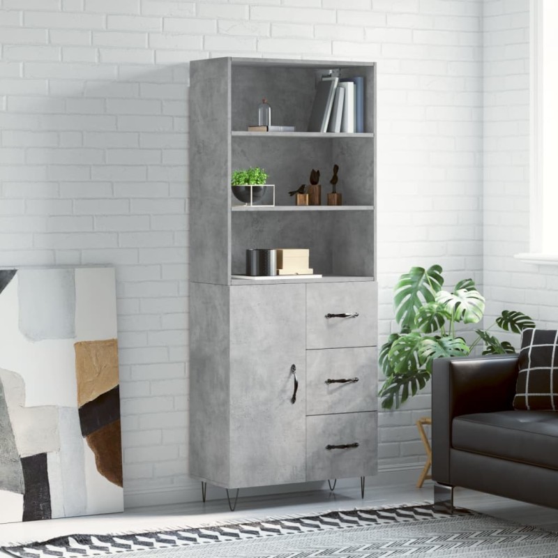 vidaXL Aparador alto madera contrachapada gris hormigón 69,5x34x180 cm vidaXL Aparador alto madera contrachapada gris hormigón 69,5x34x180 cm
