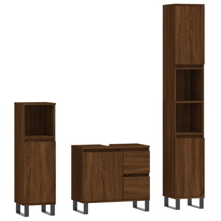 vidaXL Set de muebles baño 3 pzas madera contrachapada roble marrón
